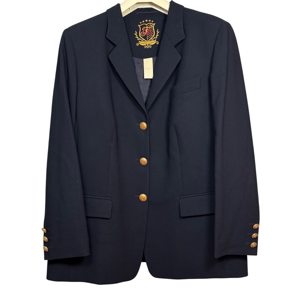 VINTAGE MONDI Women's Navy Suit Blazer Single Breasted, Gold Hardware, Size